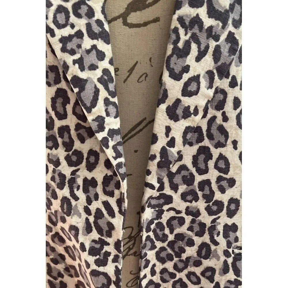 New Rachel Zoe Jacket Womens Beige Gray Leopard Print Blazer Linen Blend Size XL